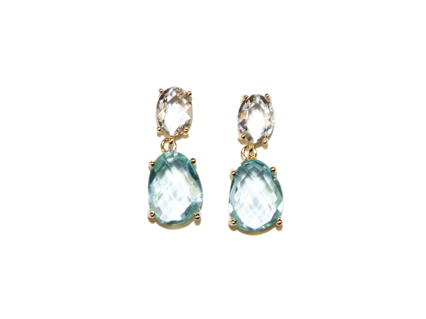 Crystal + Faceted Glass Drop Studs - Aquamarine