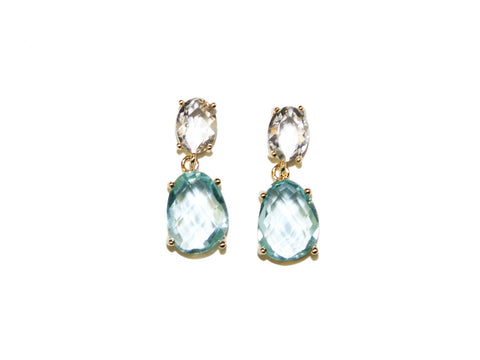 Crystal + Faceted Glass Drop Studs - Aquamarine