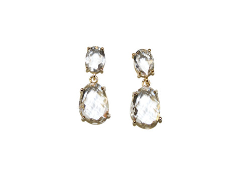 Crystal + Faceted Glass Drop Studs - Crystal