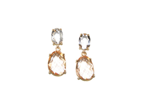 Crystal + Faceted Glass Drop Studs - Pink