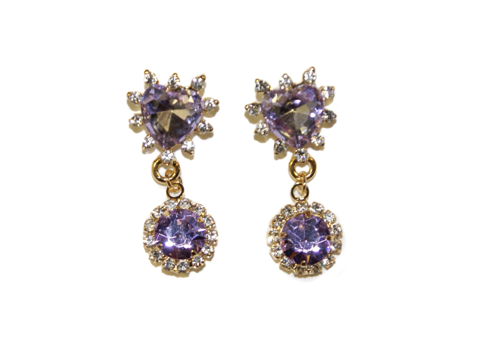 Heart + Circle Diamante Glass Drop Studs - Amethyst