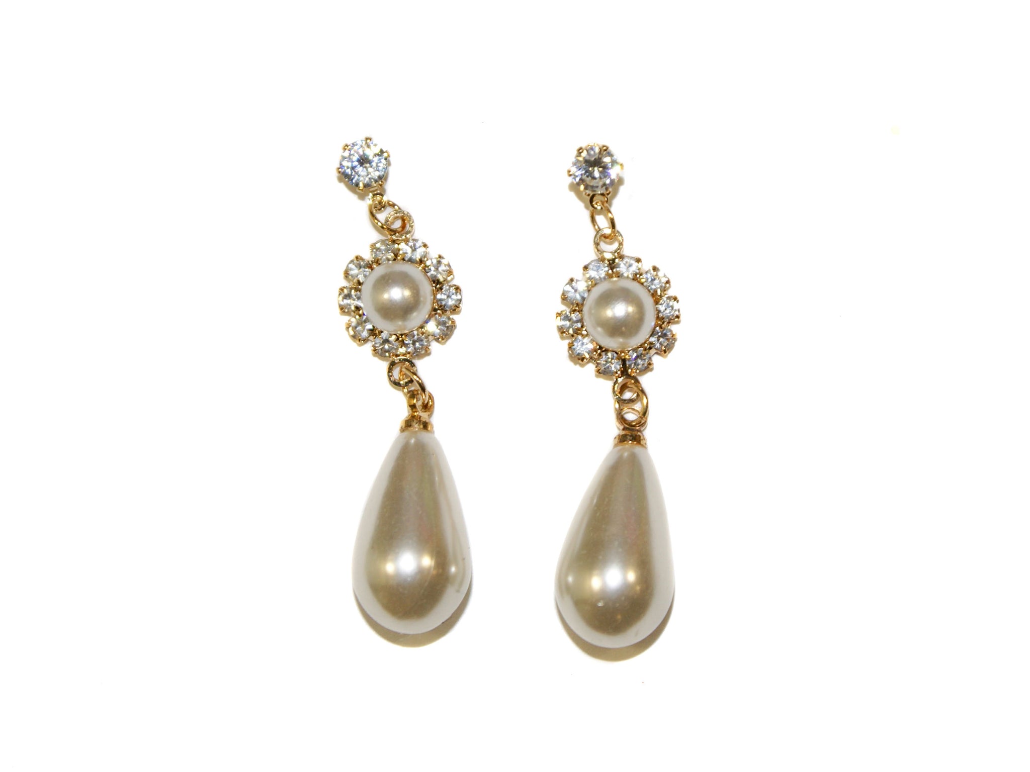 Pearl Diamante Teardrop Pearl Studs - Pearl