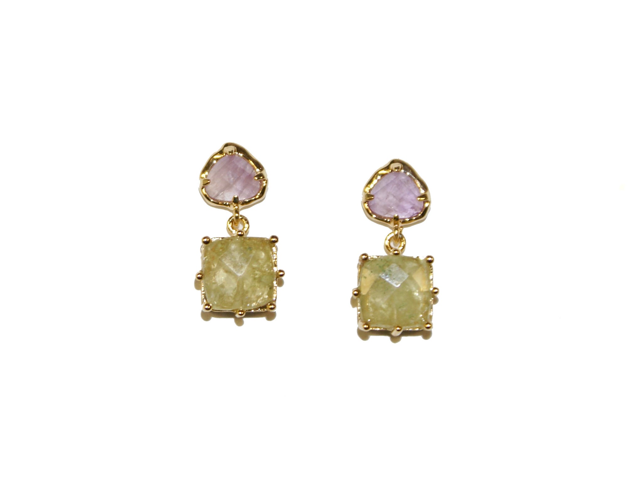 Amethyst + Green Garnet 2 Stone Drop Studs