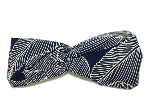 Palm Frond Turban Bandeau - Navy