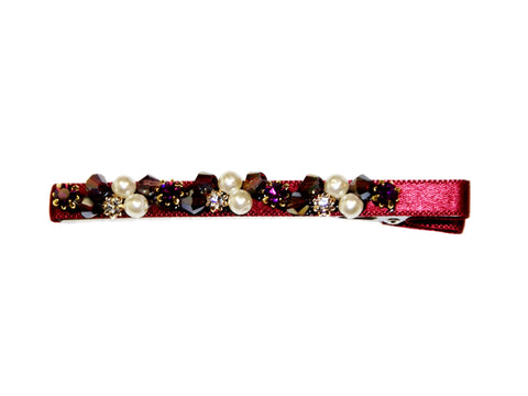 Pearl & Crystal Satin Covered Clip - Burgundy