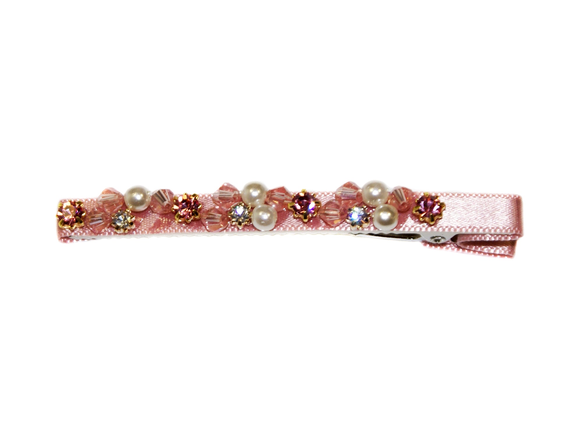 Pearl & Crystal Satin Covered Clip - Pink
