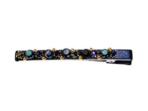 Stone & Crystal Satin Covered Clip - Navy