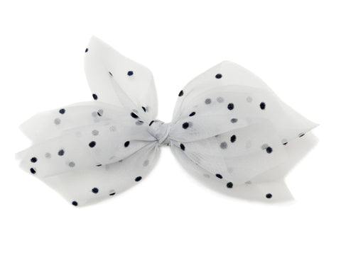 Chiffon Polka Small Pointed Bow Clip - Grey