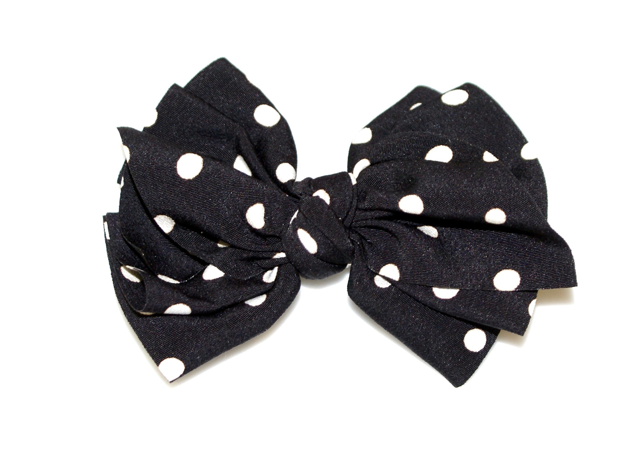 Polka Ragged Tie Bow Clip - Black-White