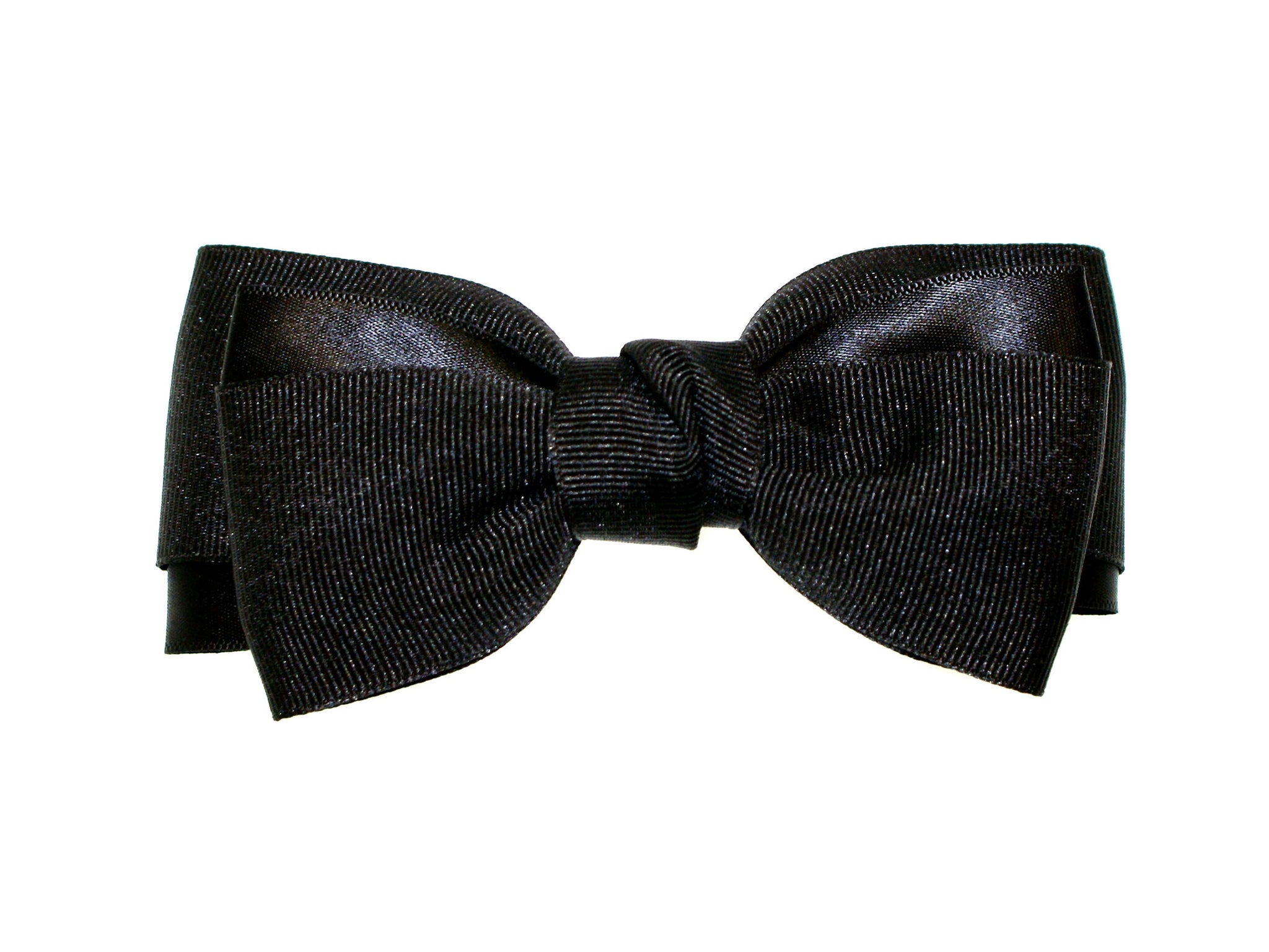 Grosgrain Satin Double Bow Barrette - Black