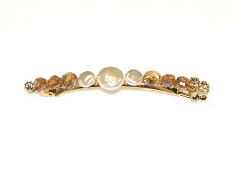 Flat Pearl Stone and Diamante Barrette - Pearl-Champagne