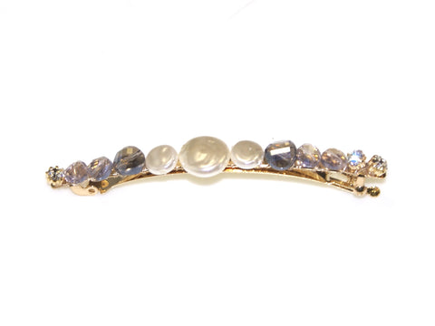 Flat Pearl Stone and Diamante Barrette - Pearl-Lilac