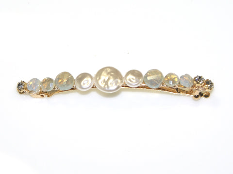 Flat Pearl Stone and Diamante Barrette - Pearl