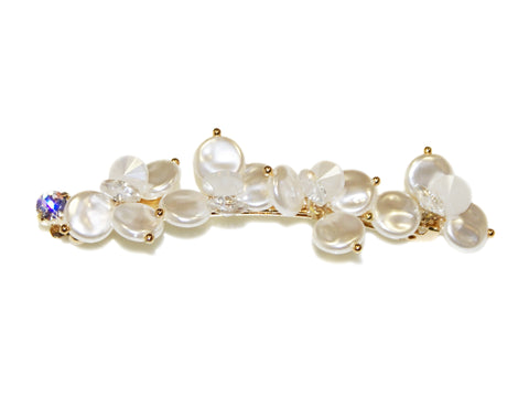 Flat Pearl Crystal Bead Diamante Barrette - Pearl-Crystal