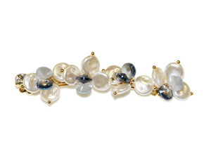 Flat Pearl Crystal Bead Diamante Barrette - Pearl-Grey