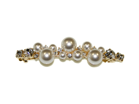 Mona Pearl + Diamante Barrette - Pearl/Gold