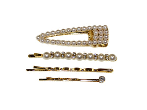 Pearl Diamante Clip + Slide Set - Pearl-Gold