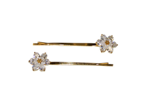 Crystal Flower Slides Pair - Gold/Crystal