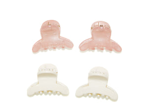 Crescent Mini Claw 4 Pack - White-Pink