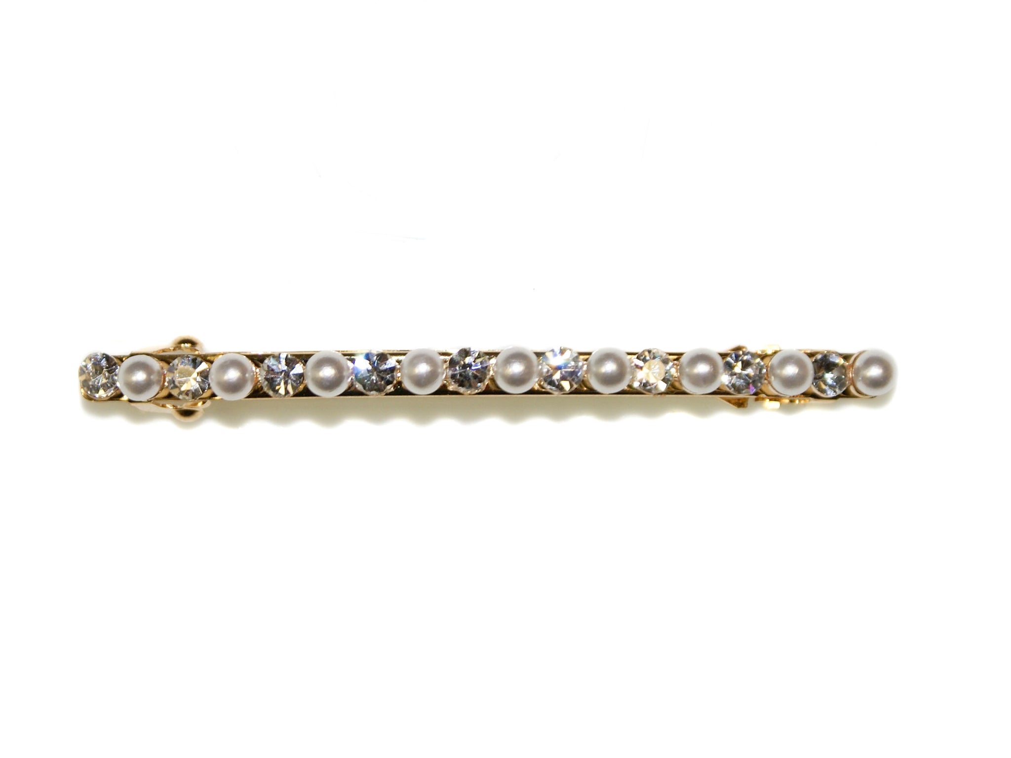 Pearl Diamante Thin Barrette - Gold