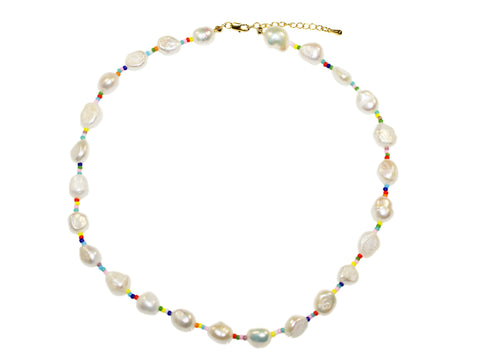 Freshwater Large Pearl & Candy Bead Necklace - Pearl/Multi