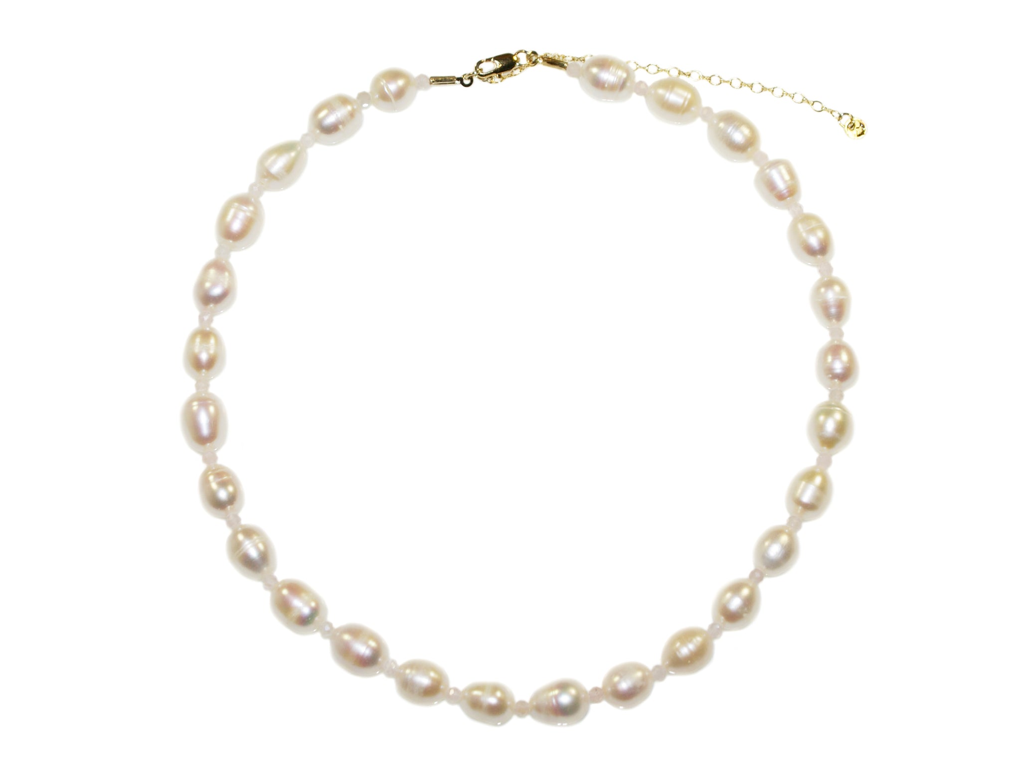 Freshwater Large Pearl & Stone Bead Necklace - Pearl/Rose Quartz