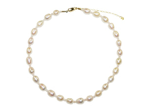 Freshwater Large Pearl & Stone Bead Necklace - Pearl/Rose Quartz
