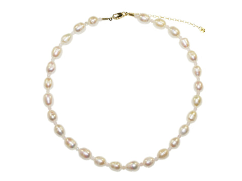 Freshwater Large Pearl & Stone Bead Necklace - Pearl/Rose Quartz