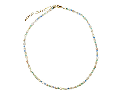 Gold Freshwater Pearl and Glass Bead Necklace - Pearl-Marine