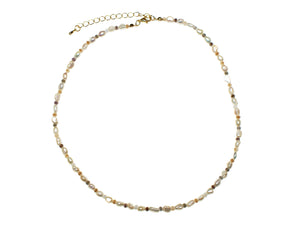 Gold Freshwater Pearl and Glass Bead Necklace - Pearl-Natural