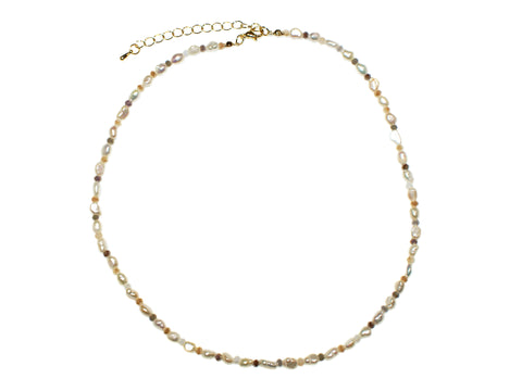 Gold Freshwater Pearl and Glass Bead Necklace - Pearl-Natural