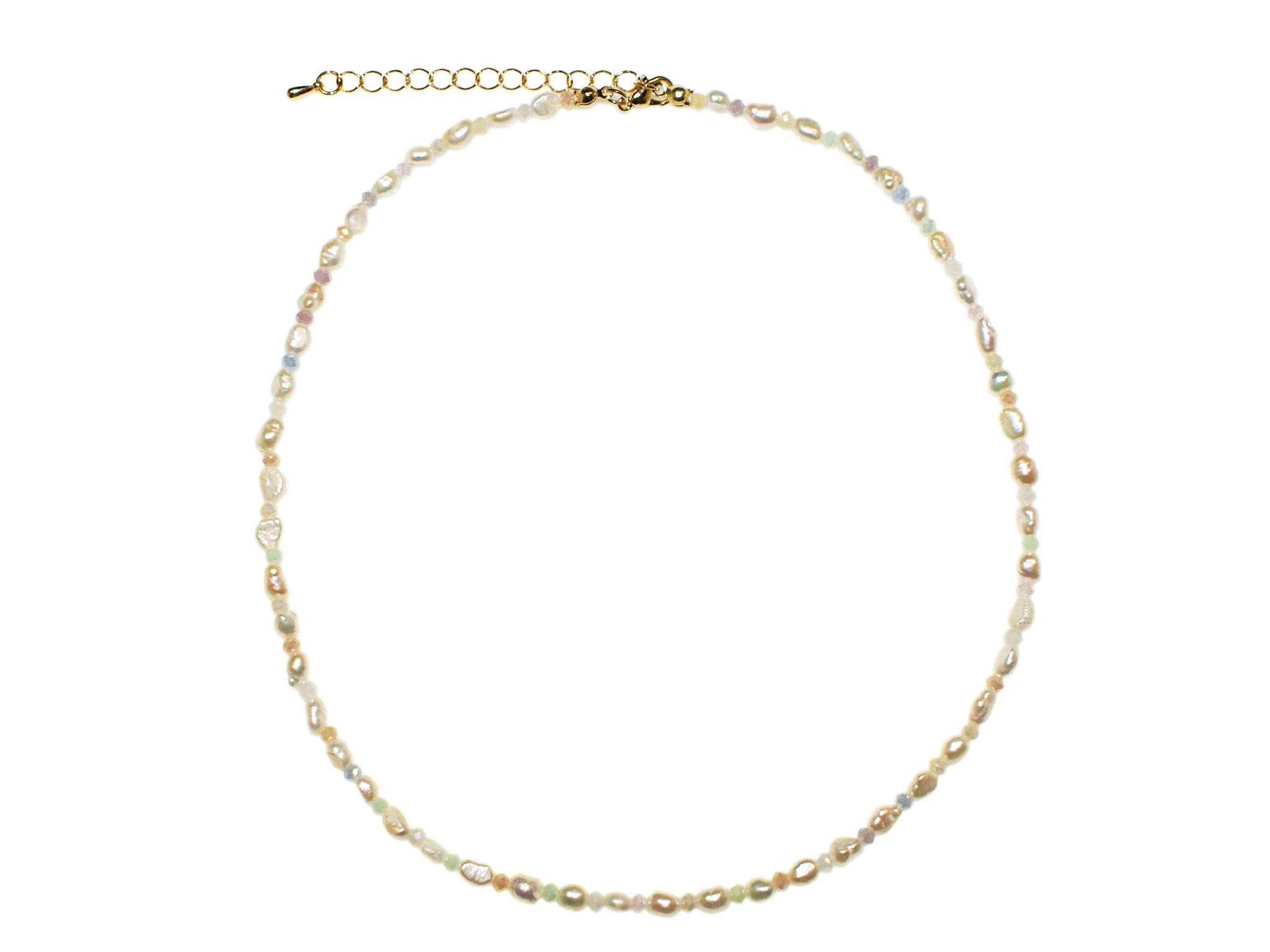 Gold Freshwater Pearl and Glass Bead Necklace - Pearl-Pastel