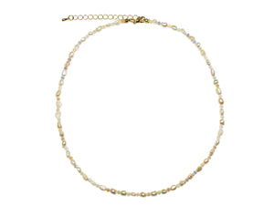 Gold Freshwater Pearl and Glass Bead Necklace - Pearl-Pastel