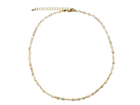 Gold Freshwater Pearl and Glass Bead Necklace - Pearl-Pastel