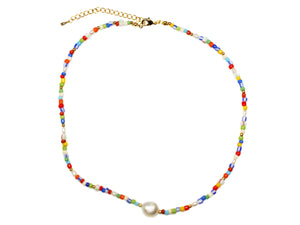 Single Pearl & Bead Necklace - Multi