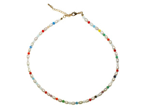 Freshwater Pearl & Faceted Bead Necklace - Pearl/Multi